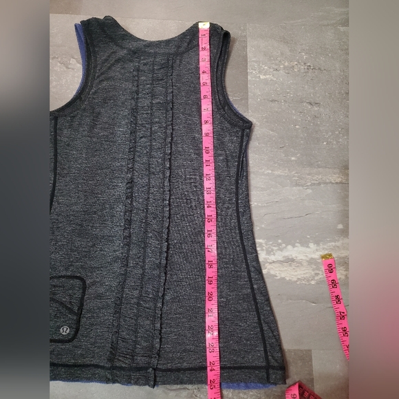 Bundle Of 2 Lululemon "Dash Tank II" Top. Heathered Black/Grey, Blue. Ruffled. 6 - Picture 8 of 9